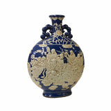Chinese Blue White Porcelain 18 Lohans Arhats Flask Shape Vase ws1590S