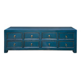 Distressed Teal Blue 8 Drawers Low TV Stand Table Cabinet Credenza cs7535S