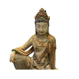 Rustic Wood Sitting Bodhisattva Kwan Yin Tara Buddha Statue ws2751S