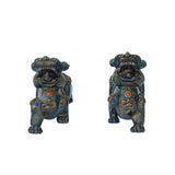 Pair Vintage Chinese Green Stone Fengshui Fortune Pixiu Display Figures ws2509S