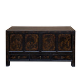 Chinese Distressed Black Golden Graphic TV Console Table Cabinet cs7206S
