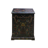 Chinese Distressed Black Color Dragons Graphic Side Table Cabinet cs7228S