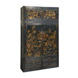 Chinese Distressed Tall Black Golden Scenery Moon Face Compound Cabinet cs7191S