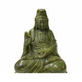 Oriental Green Stone Carved Guan Yin Tara Bodhisattva Avalokitesvara Statue ws1795S