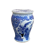 Chinese Blue & White Porcelain Flower Birds Small Round Stool Table cs7377BS
