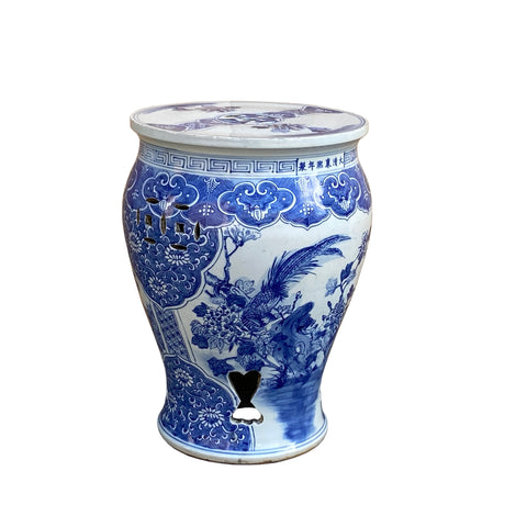 Chinese Blue & White Porcelain Flower Birds Small Round Stool Table cs ...