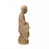 Chinese Rustic Distressed Finish Wood Lohon Monk Statue ws2814S
