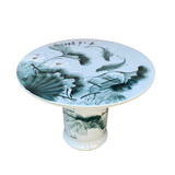 Chinese White Porcelain Green Lotus Fish Theme Round Table cs7297S