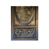 Chinese Flower Birds Scenery Golden Carving Graphic Wood Tall Panel cs7442AS