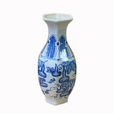 Lot of 2 Chinese Blue White Porcelain Hexagon Gourd Graphic Small Vase ws2037S