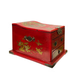Chinese Oriental Red Flower Birds Mirror Rectangular Jewelry Box ws2529AS
