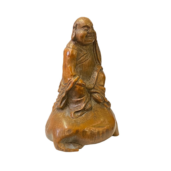 Chinese Bamboo Carved Happy Buddha on Toad Fortune Figure ws2364S ...