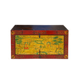Chinese Tibetan Yellow Buddhism Meditation Graphic Wood Trunk Table cs7306S