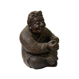 Chinese Distressed Brown Rough Marks Ceramic Clay Man Art Figure ws2472S