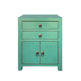 Chinese Distressed Turquoise Green 2 Drawers End Table Nightstand cs7420S