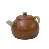 Chinese Zisha Clay Brown Jade Stone Handle Teapot Display Art ws2673S