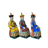 Chinese Color 3 Sitting Ching Qing Emperor Kings Figure Set ws2003S
