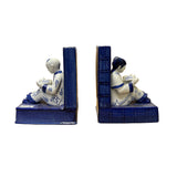 Porcelain Blue & White Kid Reading Book Figure Bookend Stopper ws2707S