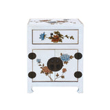 Chinese Off White Vinyl Moon Face Flower  End Table Nightstand cs7130S