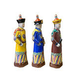 Chinese Color 3 Standing Ching Qing Emperor Kings Figure Set ws2131S