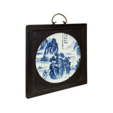 Chinese Wood Frame Porcelain Blue White Scenery Wall Plaque Panel ws2860S