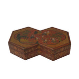 Chinese Distressed Brown People Graphic Rectangular Decagon Shape Box ws2303S