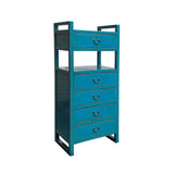 Oriental Bright Benitoite Blue Drawers Open Shelves Chest Cabinet Stand cs7564S