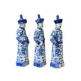 Chinese Blue White 3 Standing Ching Qing Emperor Kings Figure Set ws2142S