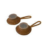 Pair Asian Handmade Rattan Round Accent Loose Tea Strainers ws2975S