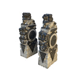Chinese Pair Gray Stone Fengshui Foo Dogs Lions Door Block Statue cs7236S