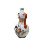 Chinese Oriental White Porcelain Flower Birds Graphic Gourd Shape Vase ws2849S