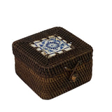 Asian Handmade Rustic Brown Rattan Square Accent Small Box ws2972S