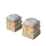 Pair Chinese Foo Dog Carving Marble Stone Base Garden Stool Tables cs7203S