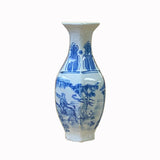 Lot of 2 Chinese Blue White Porcelain Hexagon People Graphic Small Vase ws2036S