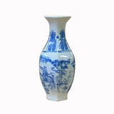 Chinese Blue White Porcelain Hexagon People Graphic Small Vase ws2036S