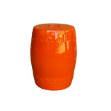 Oriental Double Coin Pattern Solid Orange Porcelain Round Stool cs7560S