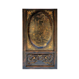 Chinese Flower Birds Scenery Golden Carving Graphic Wood Tall Panel cs7442BS