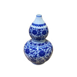 Chinese Oriental Blue White Gourd Porcelain Flower Graphic Vase ws2807S