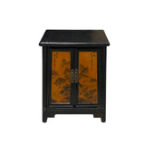 Chinese Distressed Black Yellow Scenery Graphic End Table Nightstand cs7346S