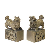 Pair Chinese Pewter Silver Color Metal Kirin Fengshui Figures ws2381S