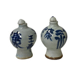 2 x Chinese Porcelain Snuff Bottle With Blue White Characters Graphic ws2766S