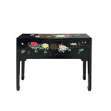 Black Lacquer Flower Graphic 4 Drawers Slim Narrow Foyer Side Table cs7347S
