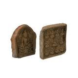 Set of 2 Small Chinese Oriental Clay Buddhas Theme Plaque Display ws2406S