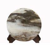 Chinese Natural Dream Stone Round White Fengshui Plaque Display ws2262S