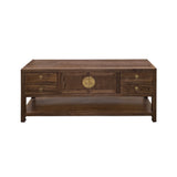 Chinese Oriental Brown Stain Low TV Console Moon Face Table Cabinet cs7572S