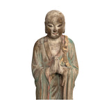 Chinese Rustic Wood Standing Praying Lohon Monk Statue ws2699S