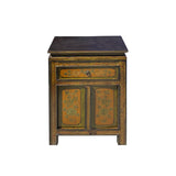 Rustic Olive Green Mustard Yellow Floral Graphic End Table Nightstand cs7349S