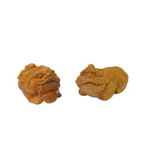 Chinese Pair Wood Carved Mini Mythical Pixiu FengShui Figures ws2367S