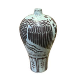 Chinese Oriental Brown Off White Base Graphic Ceramic Vase ws2520S