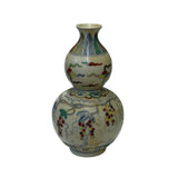 Distressed Off White Porcelain Hand-painted Color Graphic Small Vase ws2959S